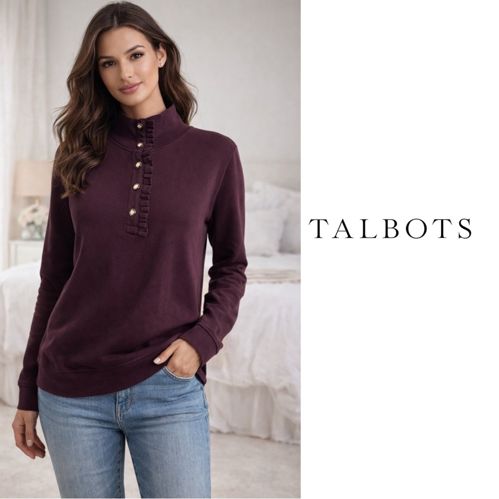 NEW Talbots Deep Purple Ruffled Sweater - Picture 1 of 10